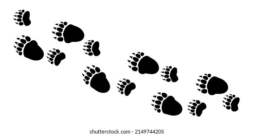 Silhouette of bear footprints. Grizzly tracks. Vector stock image.