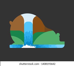 Silhouette bear forest landscape in its outlines. Wildlife Inside predator.
 
