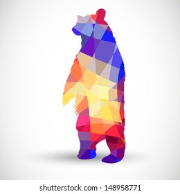 Silhouette a bear of geometric shapes Retro greeting card 