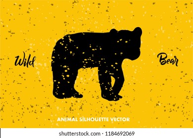 Silhouette of Bear with Grunge Textured Background. Illustration Vector for Mascot, Symbol or Icon. Can be used for T-shirts Print, Label, Badges, Stickers, Tattoo, Logotype.