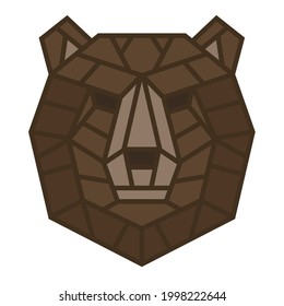 Silhouette of bear head from lines in color geometric polygonal style isolated on white background. Modern graphic design element for label, print or poster. Vector art illustration.