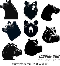 silhouette bear hippo head, vector graphic illustration