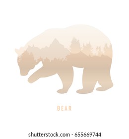 silhouette of a bear Inside the pine forest, bright colors /animal / park / vector illustration on white background. logo, symbol