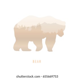 silhouette of a bear Inside the pine forest, bright colors /animal / park / vector illustration on white background. logo, symbol