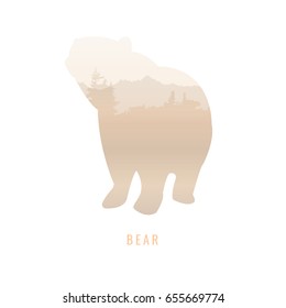 silhouette of a bear Inside the pine forest, bright colors /animal / park / vector illustration on white background. logo, symbol
