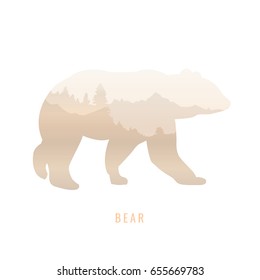 silhouette of a bear Inside the pine forest, bright colors /animal / park / vector illustration on white background. logo, symbol