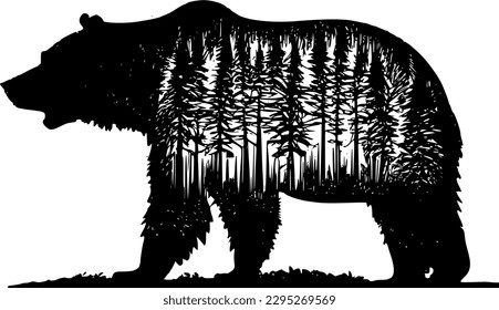 Silhouette of a bear isolated in a white, vector image.