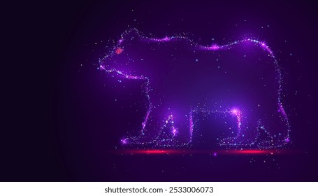 Silhouette of a bear made of glowing, multicolored dots, resembling stars. The vibrant particles form the powerful figure, creating a cosmic effect that symbolizes strength, wilderness, and majesty.