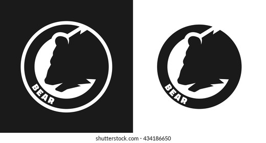 Silhouette of an bear, monochrome logo on dark and white background.