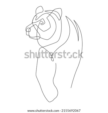 Silhouette of a bear in one line in a minimalist style. The design is suitable for modern tattoos, decor, logo, icon, symbol, print on t-shirts and clothes. Isolated vector illustration