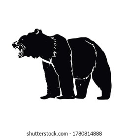 Silhouette of a bear with an open mouth vector design. Wild bear growls illustrations by hand