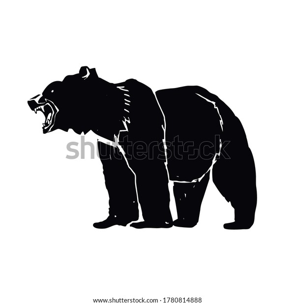 口の開いたベクター画像デザインを持つ熊のシルエット 野生の熊は手でイラストをうながす のベクター画像素材 ロイヤリティフリー