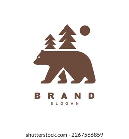 Silhouette bear with pine tree logo design