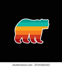 The silhouette of a bear in a retro sunset. Hand drawn, not AI