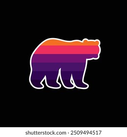 The silhouette of a bear in a retro sunset. Original vector illustration in vintage style. Hand drawn, not AI