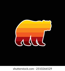 The silhouette of a bear in a retro sunset. Original vector illustration in vintage style. Hand drawn, not AI
