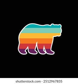 The silhouette of a bear in a retro sunset. Original vector illustration in vintage style. Hand drawn, not AI