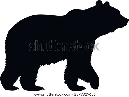 Silhouette of a bear standing in profile. Simple, bold, and clean design, ideal for wildlife, nature, or outdoor-themed projects. Perfect for logos, t-shirt prints, or illustrations related to animals