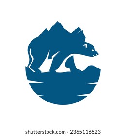 silhouette of a bear with a view of the mountains on the bear's back. vector logo