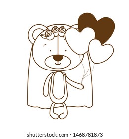 silhouette of bear with wedding dress on white background