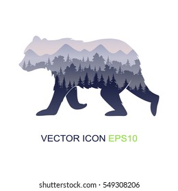 Silhouette bear. Wild nature. Logo. Vector illustration.