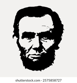 Silhouette of a bearded man with distinct features, resembling a historical figure. Black and white portrait with strong contrast and bold lines. Vintage art drawing, isolated vector element.