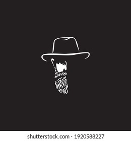 Silhouette of a bearded man in a hat logo.