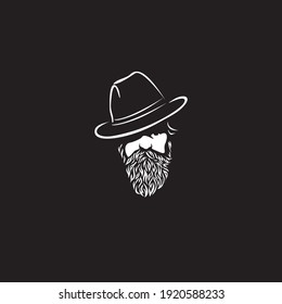 Silhouette of a bearded man in a hat logo.