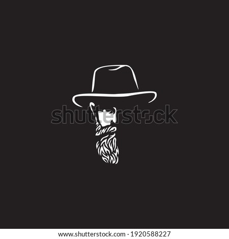 Silhouette of a bearded man in a hat logo.