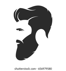 Silhouette of a bearded man, hipster style. Barber shop emblem. Fashion badge label. Vector illustration.