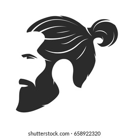 Silhouette Of A Bearded Man, Hipster Style. Barber Shop Emblem. Fashion Badge Label. Vector Illustration.