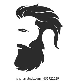 Silhouette of a bearded man, hipster style. Barber shop emblem. Fashion badge label. Vector illustration.