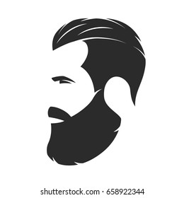 Silhouette of a bearded man, hipster style. Barber shop emblem. Fashion badge label. Vector illustration.