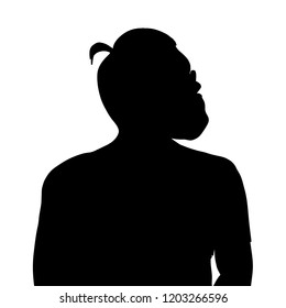 Silhouette of a bearded man with long hair. Vector illustration isolated on white background, clipart.