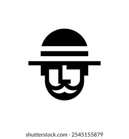 silhouette of a bearded man wearing a hat logo vector