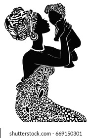 
Silhouette of beautiful african girl with baby.