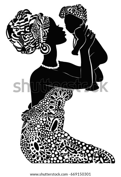 Silhouette D Une Belle Fille Africaine Avec Image Vectorielle De Stock Libre De Droits