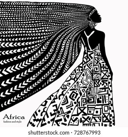 Silhouette of a beautiful african woman isolated on white background. Vector illustration.