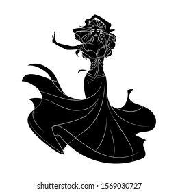 Silhouette of a beautiful belly dancer. Graphic drawing. Vector illustration.