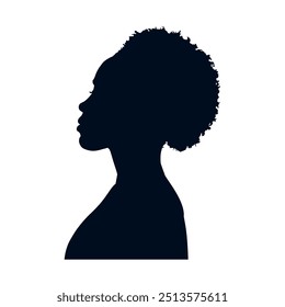 Silhouette of beautiful black woman side view, african american girl contour - vector illustration