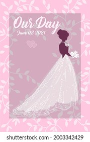 Silhouette einer schönen Braut in einem Hochzeitskleid. Vektorgrafik. Hintergrund