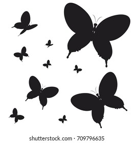 silhouette, beautiful butterflies, isolated on a white