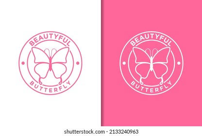 Silhouette beautiful butterfly stamp label with simple minimalist