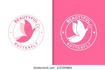 Silhouette beautiful butterfly stamp label with simple minimalist