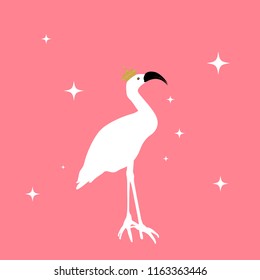 Silhouette of beautiful colored vector illustrations of flamingos in crown. EPS10