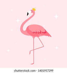 Silhouette of beautiful colored vector illustrations of flamingos in crown. EPS10