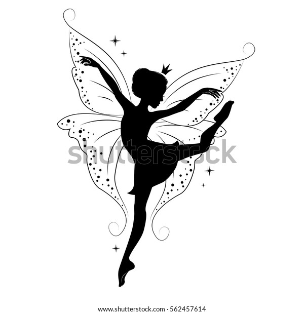 Silhouette Beautiful Fairy Hand Drawn Isolated Stock Vector (Royalty ...