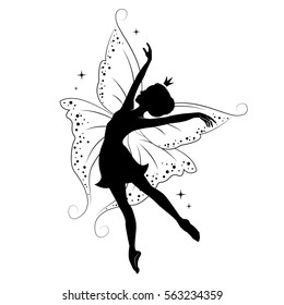 Silhouette Beautiful Fairy She Dancing Hand Stock Vector (Royalty Free ...