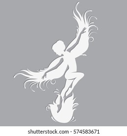 Silhouette of beautiful fairy. Template fairy for cut of laser or engraved. Stencil for paper, plastic, wood, laser cut acrylic. Decoration for windows, wall and interior design.