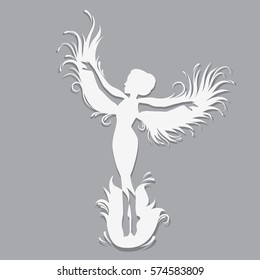 Silhouette of beautiful fairy. Template fairy for cut of laser or engraved. Stencil for paper, plastic, wood, laser cut acrylic. Decoration for windows, wall and interior design.